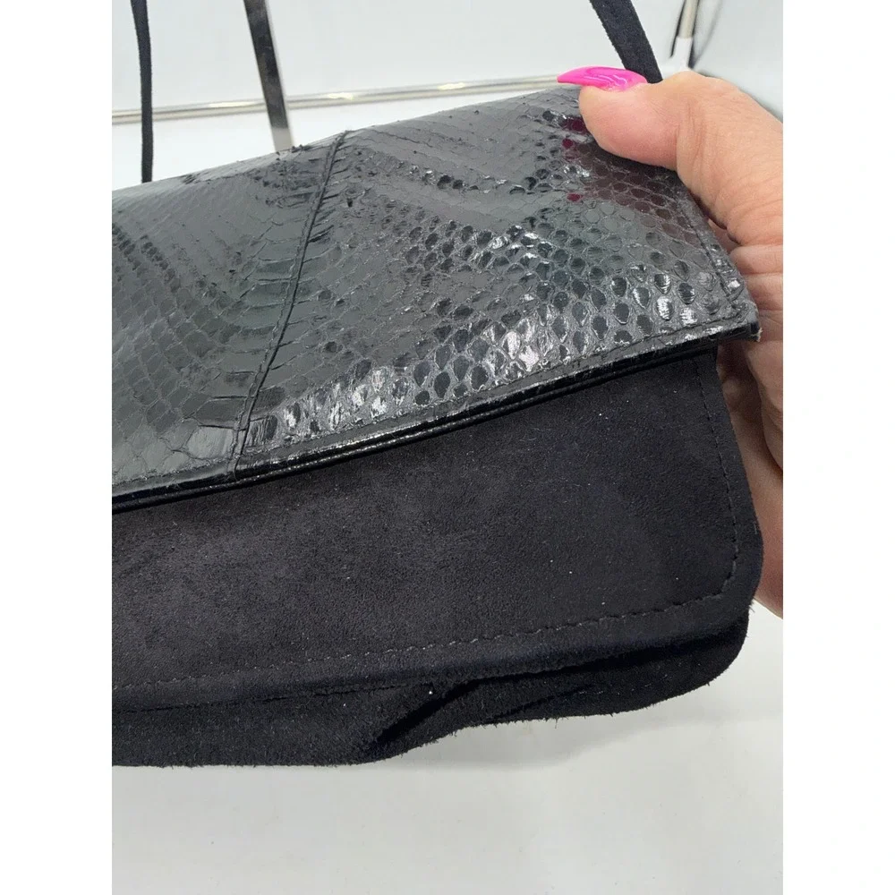 Vintage Saks Fifth Avenue Black Suede Exotic Snakeskin Shoulder Bag